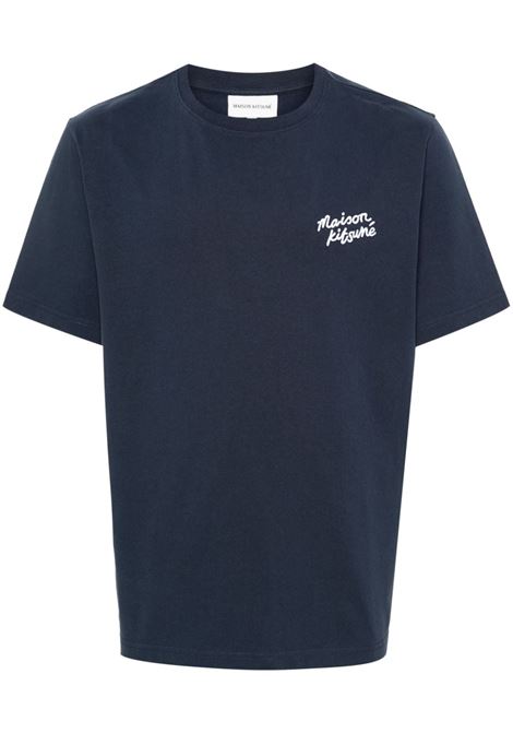 T-shirt con logo in blu di Maison Kitsuné - uomo